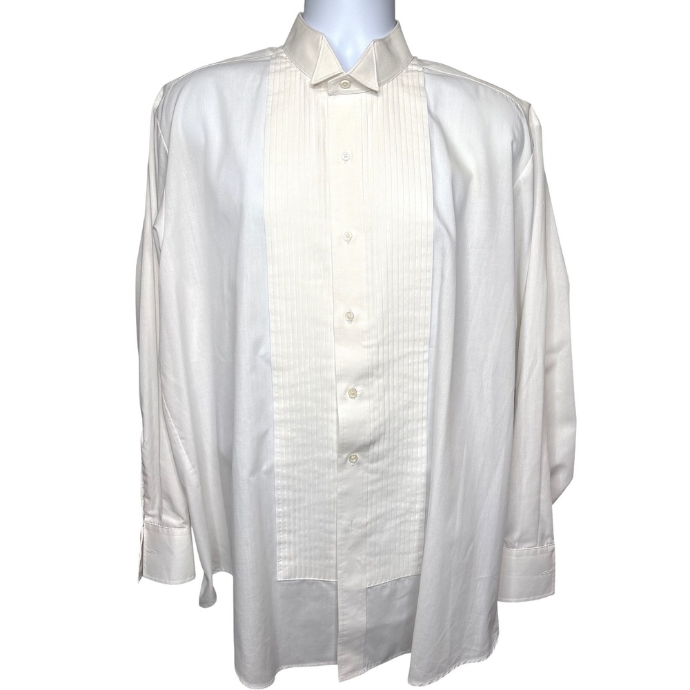 AFTER SIX White Tuxedo Shirt XL5 Pleated Bib Wing Tip Collar Classic Formalwear